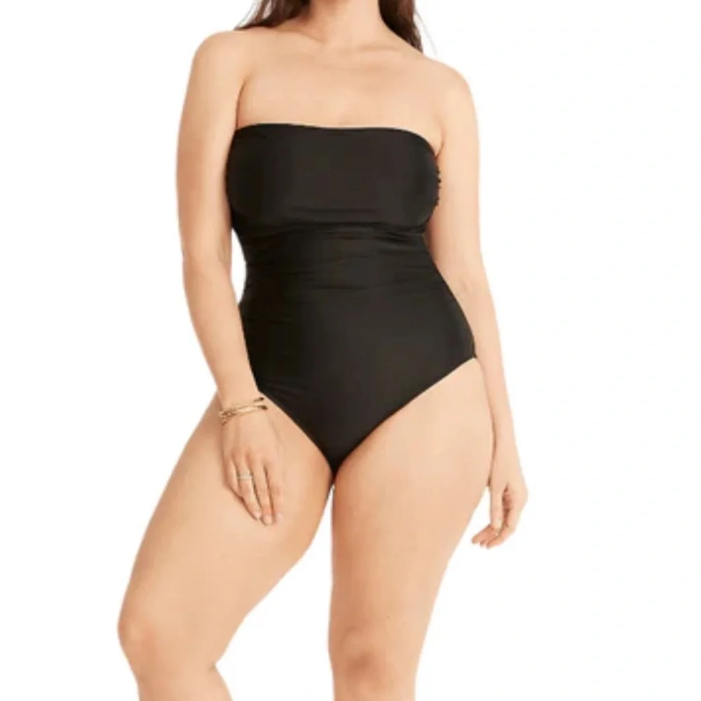 J.Crew Ruched Bandeau One-Piece In Black BC115 Size 24 Plus‎